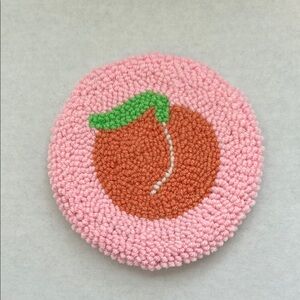 Peach emoji inspired punch needle mug rug coaster handmade